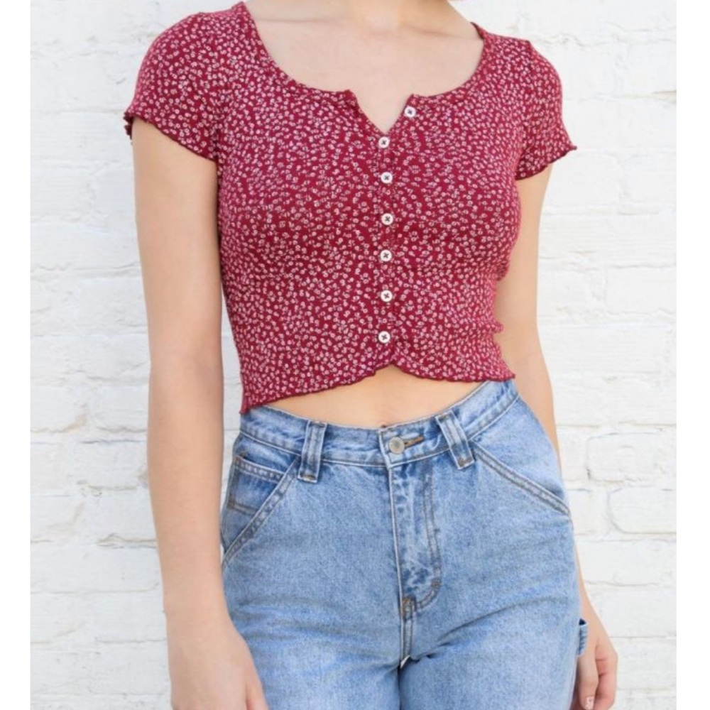 Brandy Melville Zelly Ruffle Red Floral Top